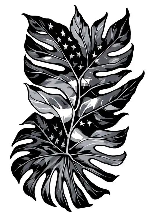 Monstera Leaf And American Flag Intertwined