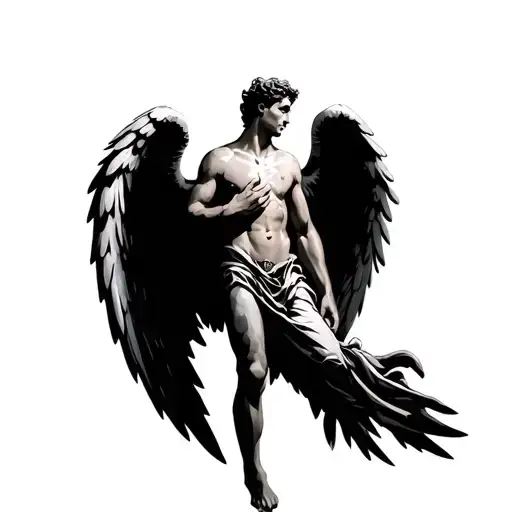 A Man's Angel With Open -Up Wings