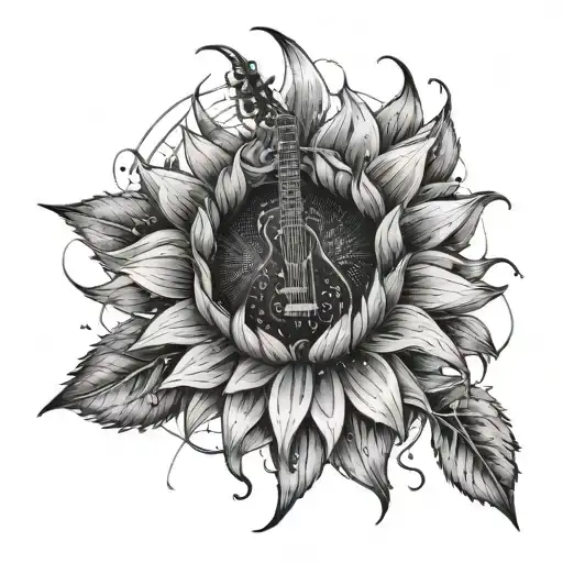 A Scorpio Constellation Made Up Of Guitar Strings With A Sunflower In The Center