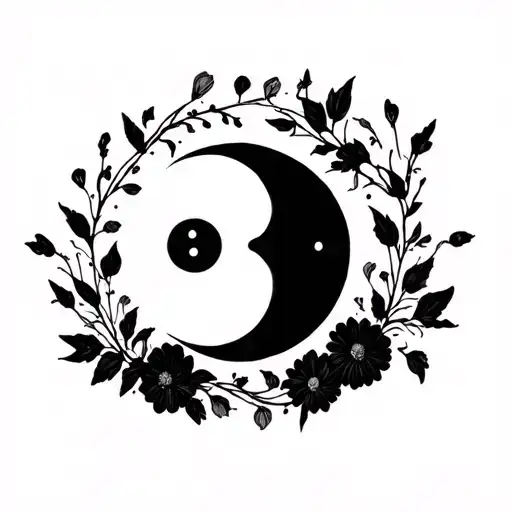 Black Moon Surrounded By Black Flowers