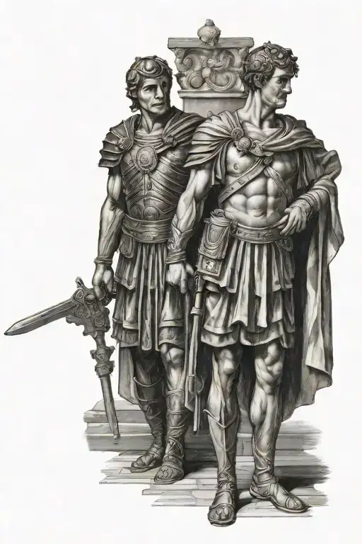 Publius Cornelius Scipio And Trajan In A Full Body Statuesque Style In Roman Military Uniforms