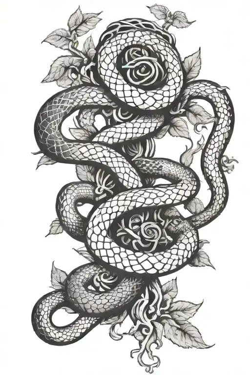 A Family Of Snakes Slithering Through A Mystical Forest Filled With Occult Symbols