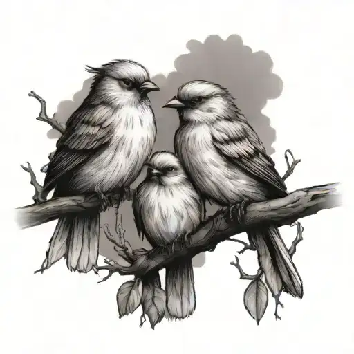 Bird Family On A Branch