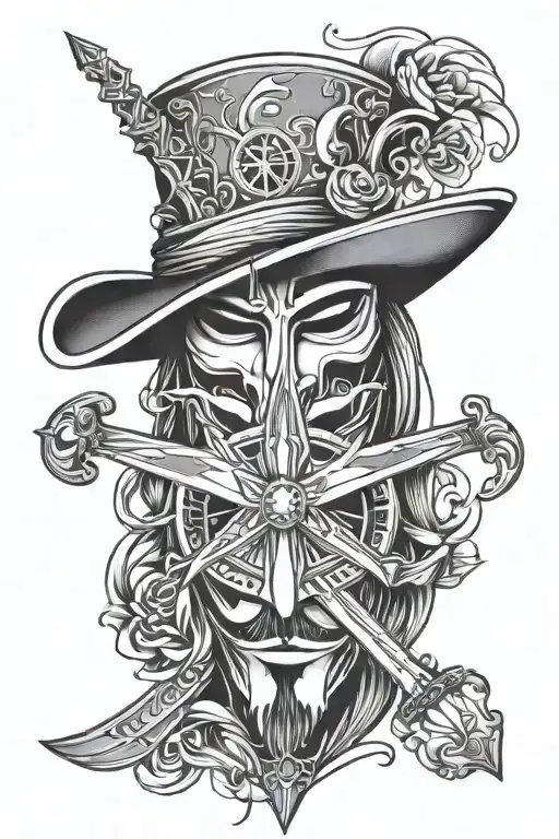 Sword Compass Guy Fawkes Mask Theme Sleeve