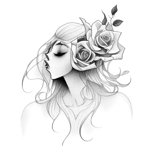 Emo Girl Silhouette With Flowing Hair And Roses