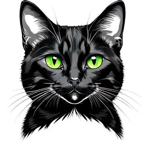 Black Cat Green Eyes Looking