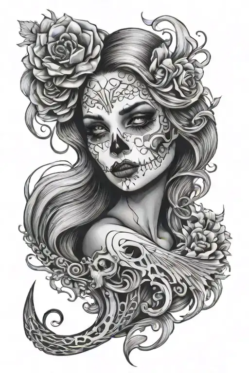 Two Faced Mermaid Half Skeleton Half Beautiful