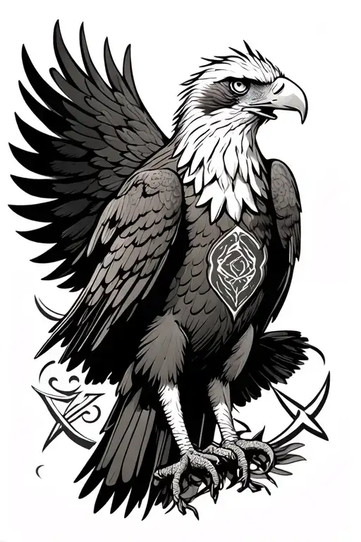 An Eagle Standing On An Arm Ready To Attack And Turkish Motifs On The Back