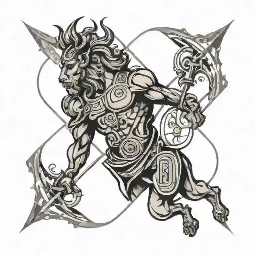 An Abstract Representation Of The Trainer Chiron From Greek Mythology Incorporating Geometric Shapes