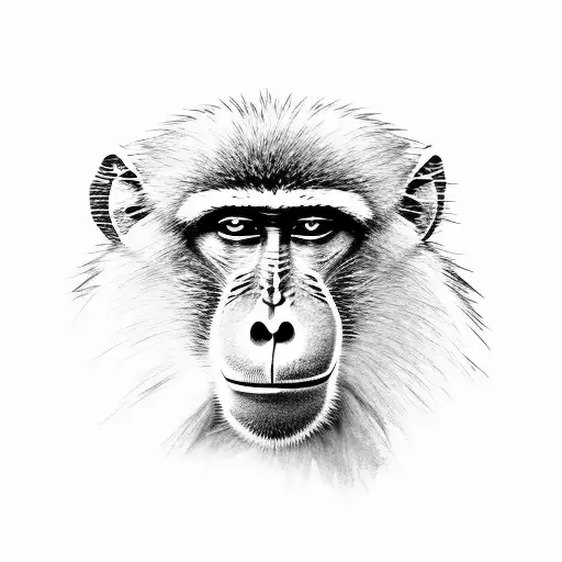 Baboon On African Tree With Wolf