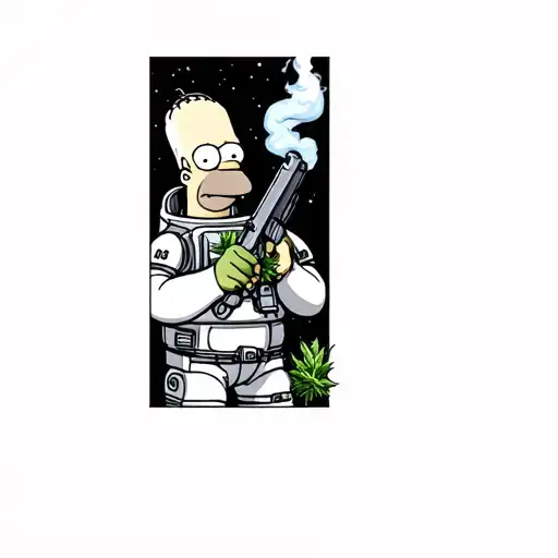 Lower Thigh Coverup Of Homer Simpson Smoking Weed Holding A Gun In A Space Suite