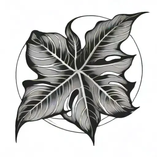 A Geometric Monstera Leaf With A Crescent Moon Hidden Within The Design