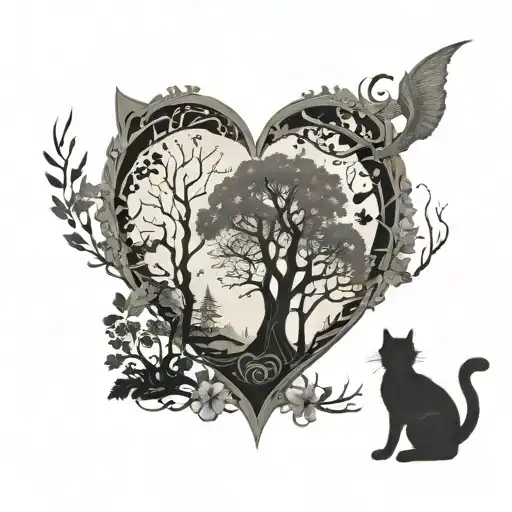 A Mystical Forest Scene With Irish Symbols And A Cat Silhouette