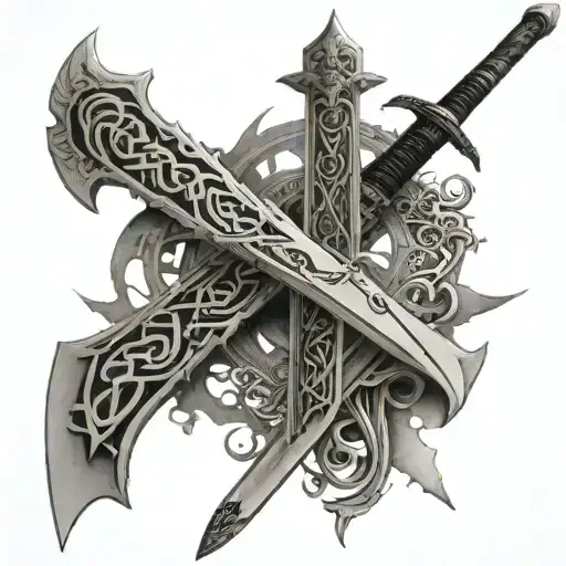 A Huge Sword Back Tattoo Made Out Of Chinese Words