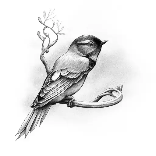 A Black And Grey Tattoo Of A Singing Bird In Eastwood Lake Park