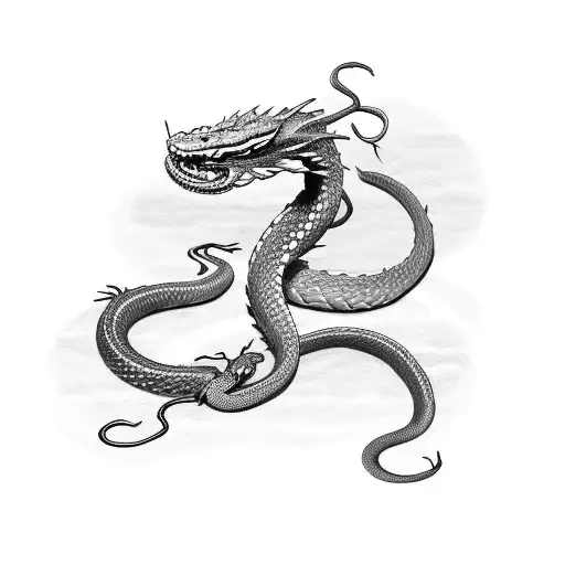 Snake Coiled Around A Dragon's Tail