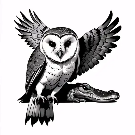 Barn Owl With Crocodile