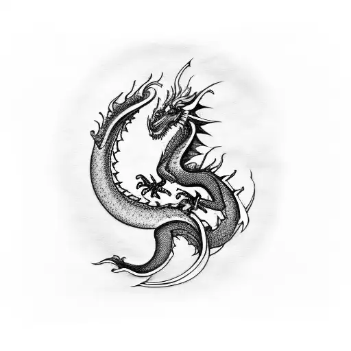 A Blackwork Tattoo Of A Dragon And A Car Engine Intertwined