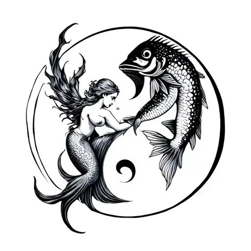 A Siren Mermaid And A Fish Yin Yang
