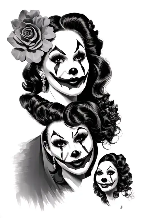 Chicana Woman With Clown Face 3 Different Expressions