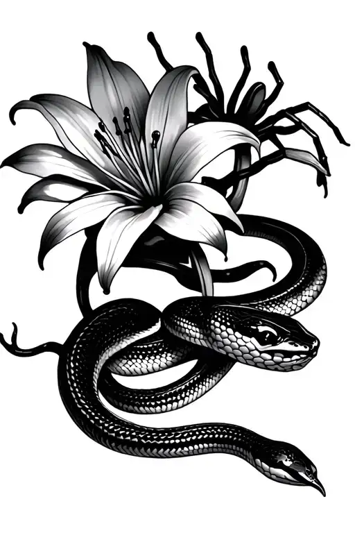 Spider Lilly Flower And A Snake