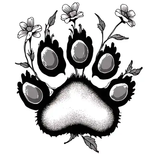 Four Dog Paws With Flowers