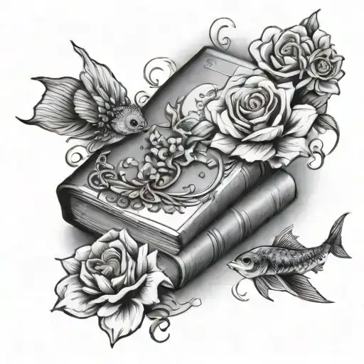 Book And Flowers And Pisces Zodiac Sign