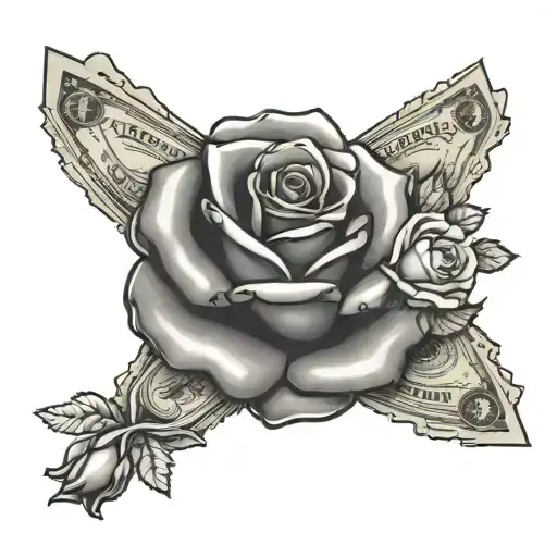 A Female Chicana Holding A Bouquet Of Roses Made Of Money