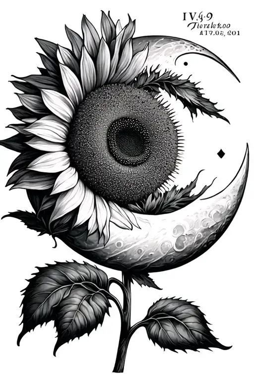 Moon And Sunflower With Birthdate Incorporated