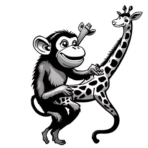 Animated Monkey And A Giraffe Playing