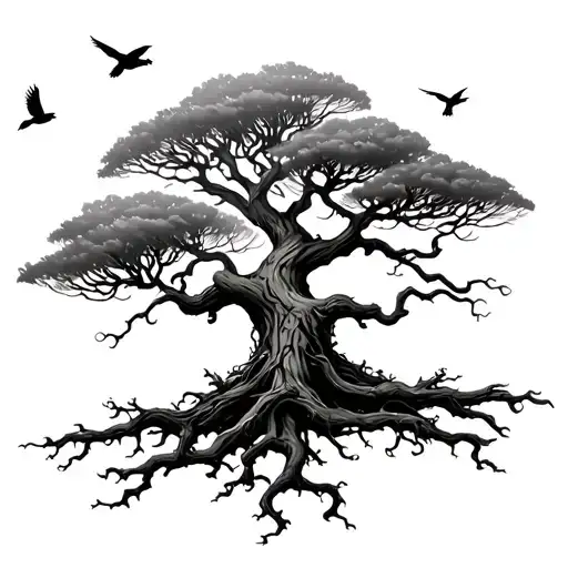 Poisonous Tree With Birds Flying Away