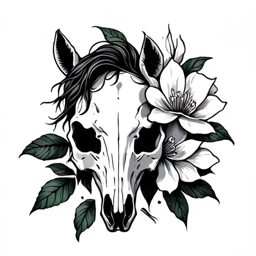 Horse Skull With Magnolia Flower