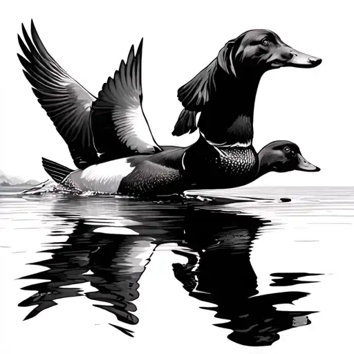 Ducks Flying Lab Dog Portrait Over Water