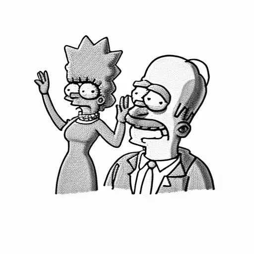 A Black-grey Portrait Of Marge Simpson And Homer Simpson Holding Hands