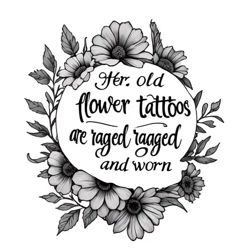 Flowers Surrounding A Quote 'Her Old Flower Tattoos Are Ragged And Worn'