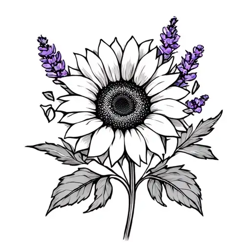 Sunflower And Lavender Flower Line