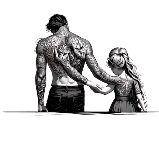 A Father And Daughter Who Holds Her Back Hand