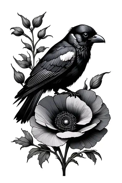 Poppy Mandela And Crow Perched