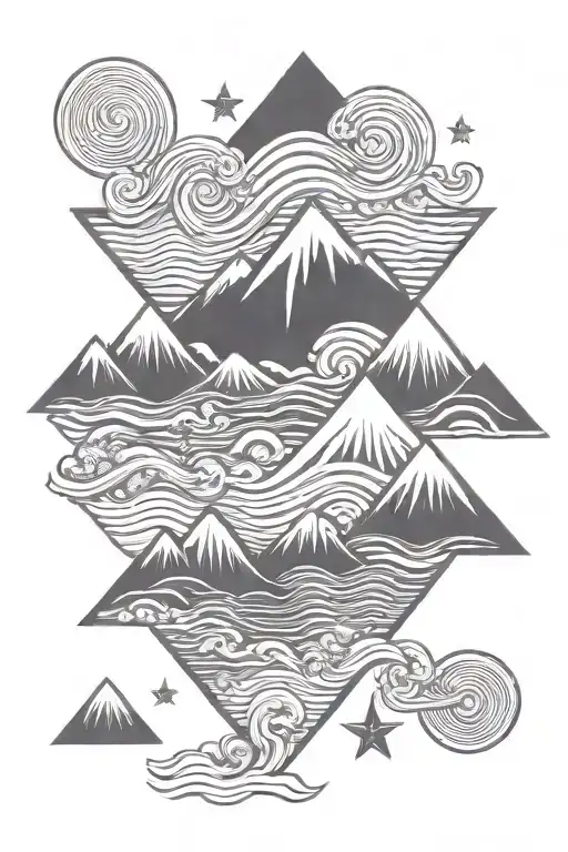 3 Stars Above A Mountain Above A Wave