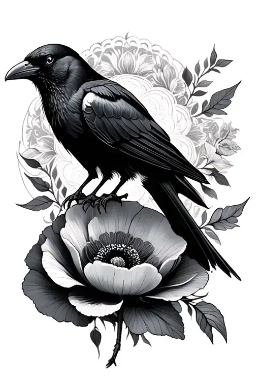 Poppy Mandela And Crow Perched