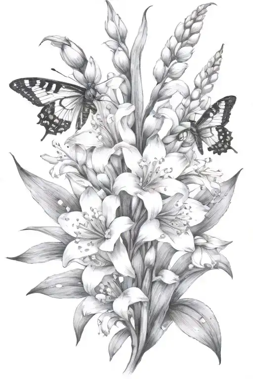 Lily Of The Valley Gladiolus Lotus Flowers Bloominwith Bee Flying Towards Living