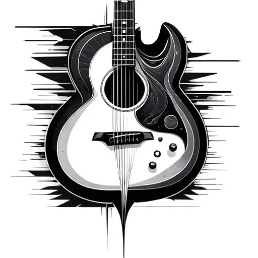 Minimalistic Half A Guitar Tattoo With Geometric Lines And Curves