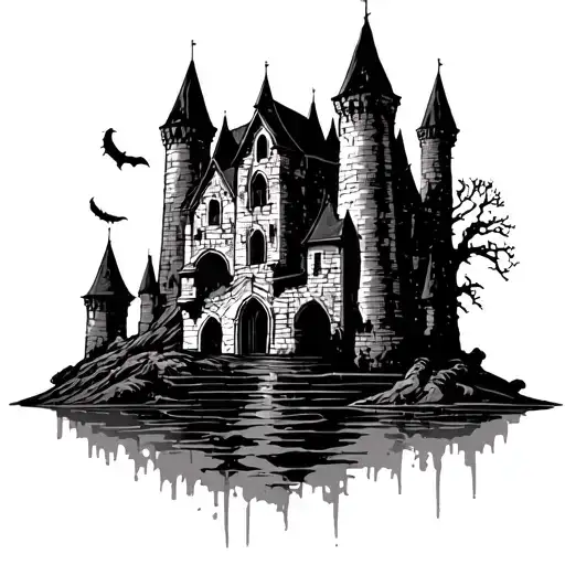 Grim Reaper Medieval Castle Silhouette