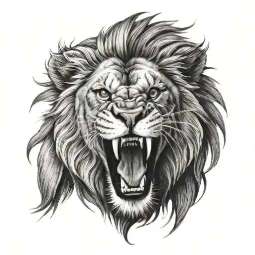 A Lion Roaring With A Cub