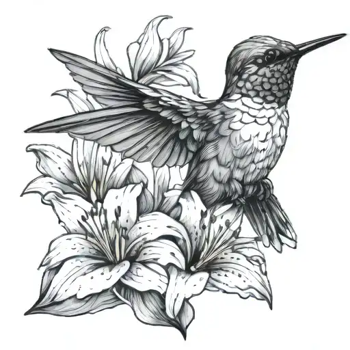 Hummingbird With A Lilly Flower