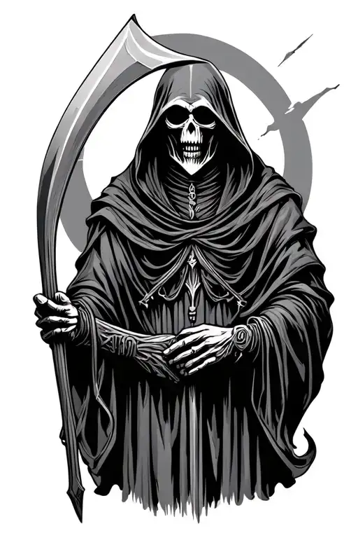 Full To Floor Grim Reaper Holding A Scythe