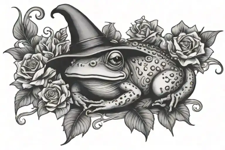 Witch Frog With Potion Bottle And Flowers