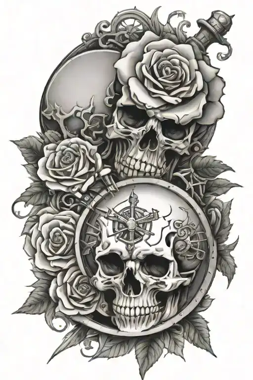 Skull Cloud Roses Compass Gears Sword