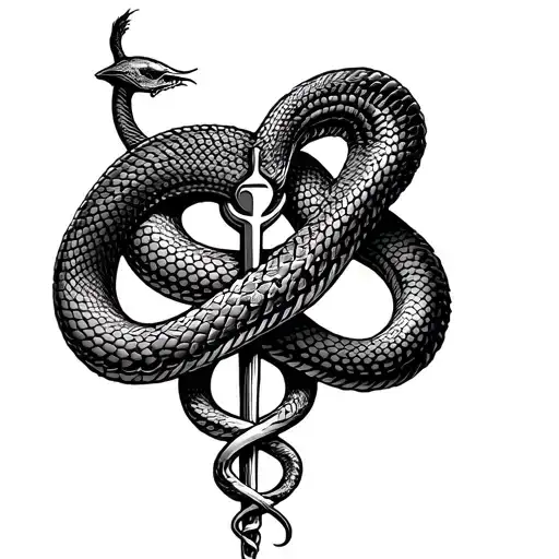 Snake Spiraling Up Cross Like The Caduceus