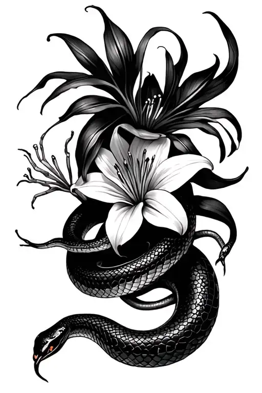 Spider Lilly Flower And A Snake
